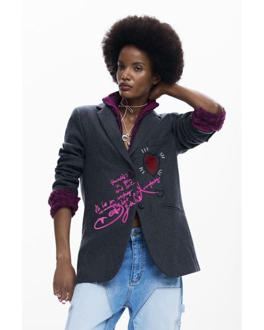 Desigual Blue Combined Hooded Blazer
