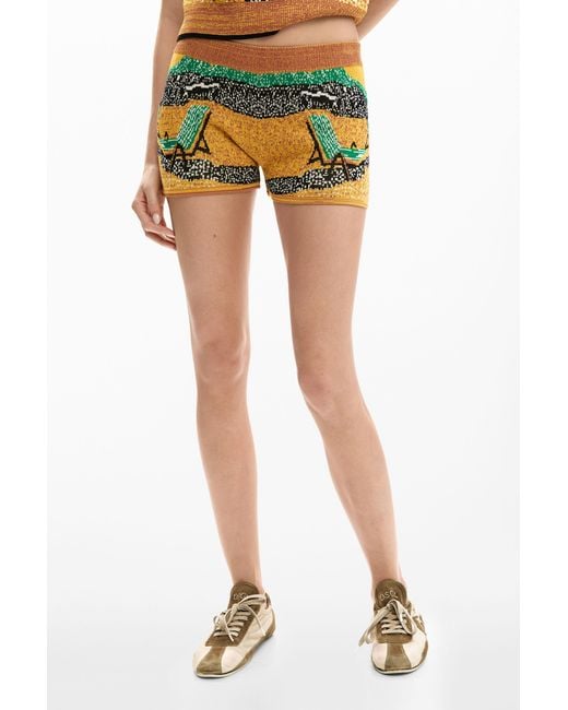 Desigual Brown Printed Knit Shorts
