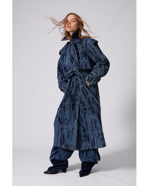 Desigual Blue Degraded Denim Trench Coat