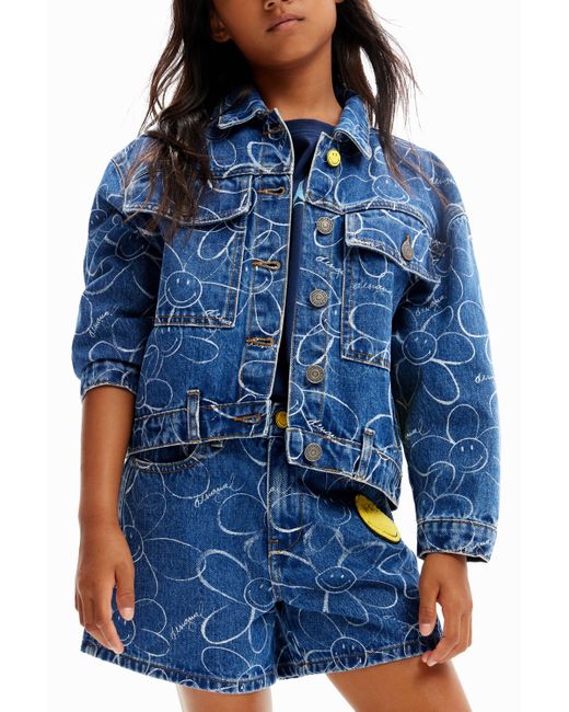 Desigual Blue Smiley Originals Denim Trucker Jacket