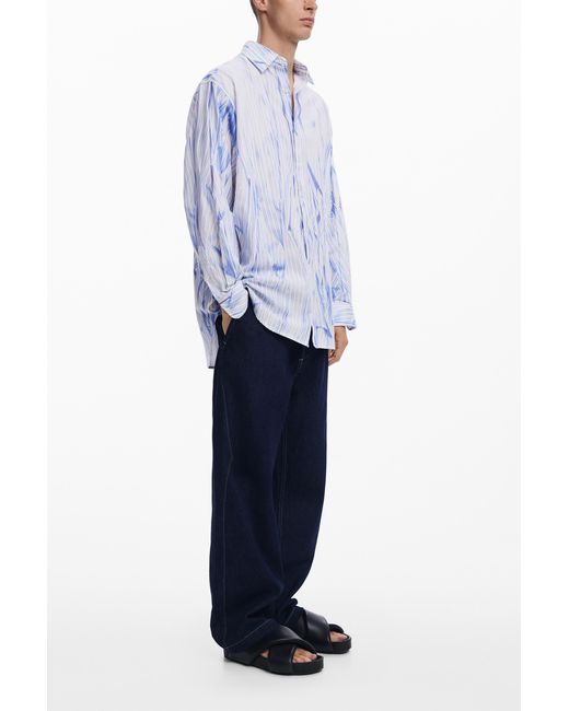 Desigual Blue Strokes Shirt, Cotton for men