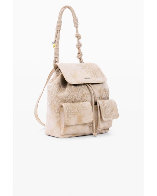 Desigual Natural Small Embroidered Backpack, Polyurethane