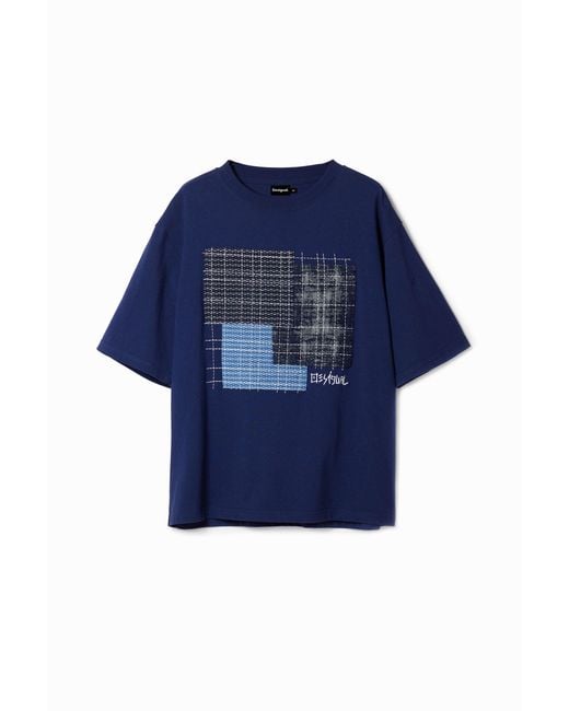 Desigual Blue T-Shirt With Central Patch, Cotton for men