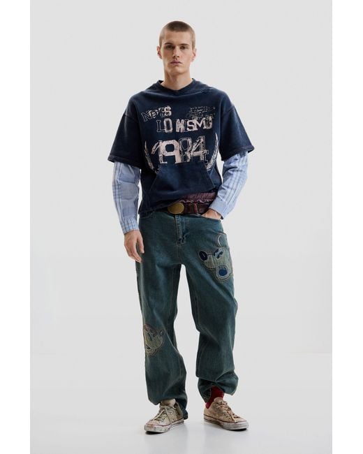 Desigual Blue Printed Long-Sleeve Sweatshirt, Cotton for men