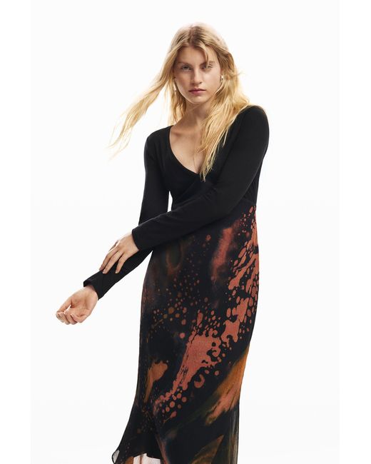 Desigual Black Printed Long Dress