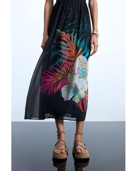 Desigual Black Tropical Halter Dress, Polyester