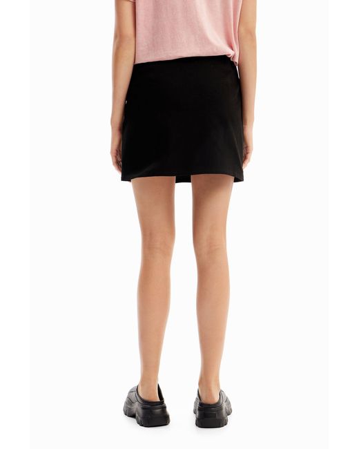 Desigual Black Pleated Wrap Mini Skirt, Cotton