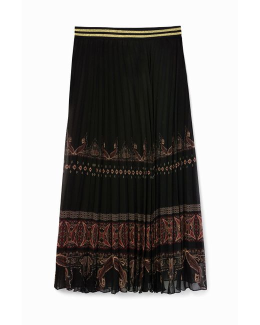 Desigual Black Boho-Midi-Rock Mit Plisseefalten