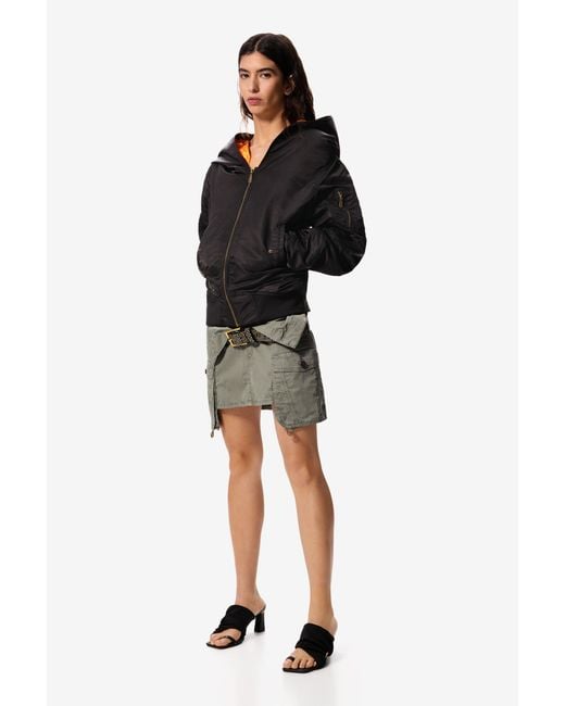 Desigual Black Hooded Jacket Masha Popova, Polyamide