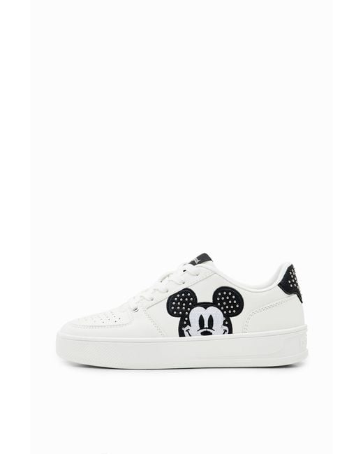 Desigual White Mickey Mouse Studded Sneakers, Polyurethane