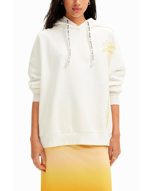 Desigual White Oversize Palm Tree Hoodie