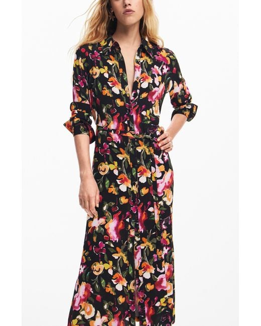 Desigual Red Floral Shirt Dress, Viscose