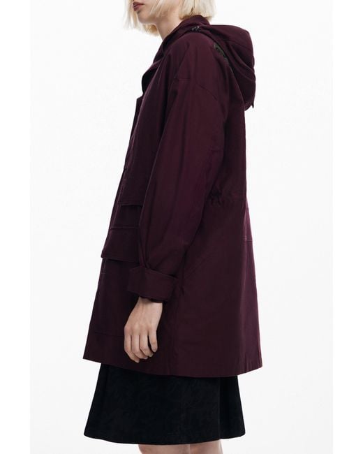 Desigual Red Floral Patch Hooded Parka