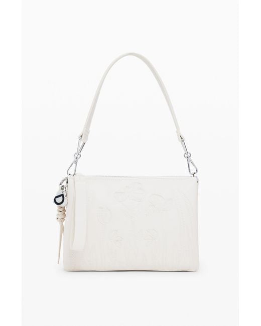 Desigual White Floral Handbag, Polyurethane