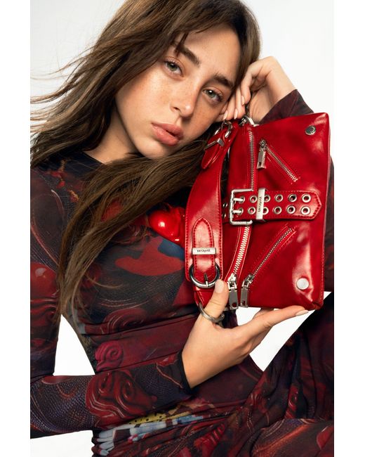 Desigual Red Buckle Bag Leather Effect, Polyurethane