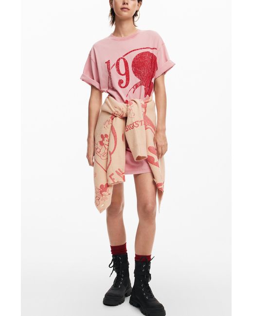 Desigual Pink Short Dress Mickey Mouse, Cotton