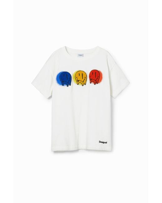 Desigual White Smiley Originals Patch T-Shirt for men