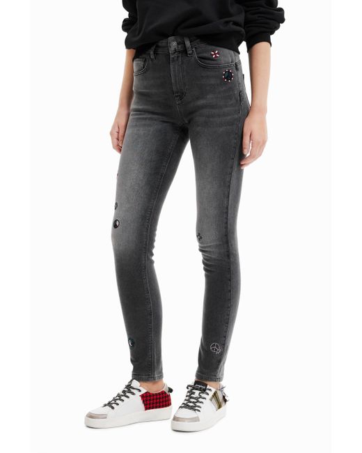 Desigual Embroidered Skinny Push-up Jeans in Black | Lyst