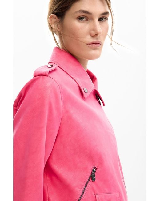 Desigual Red Biker Jacket Leather Effect, Polyurethane