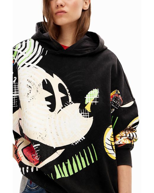 Desigual Gray Oversize Mickey Mouse Hoodie, Cotton