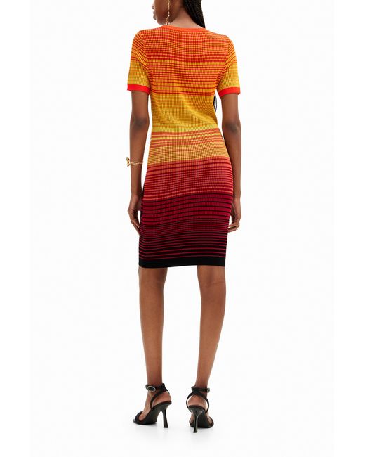 Desigual Red Short Knit Palm Tree Dress