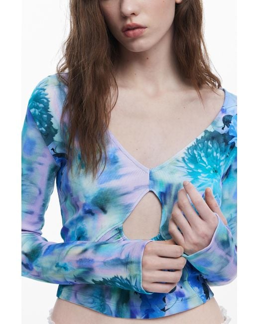 Desigual Blue Collina Strada Cut-Out T-Shirt, Cotton