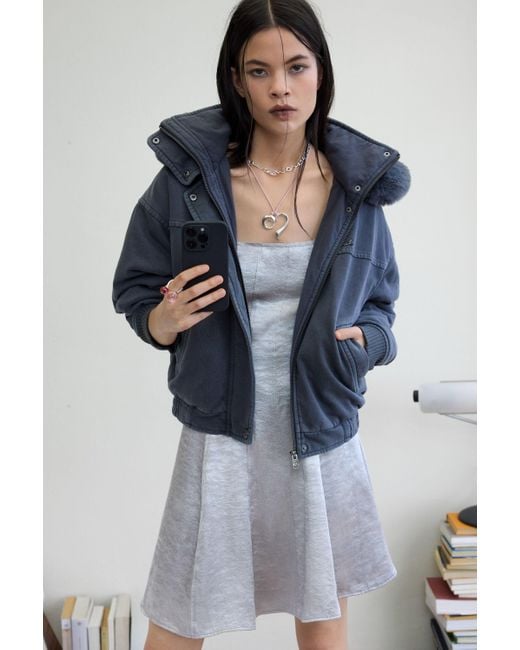 Desigual Black Hooded Jacket With Fur, Cotton