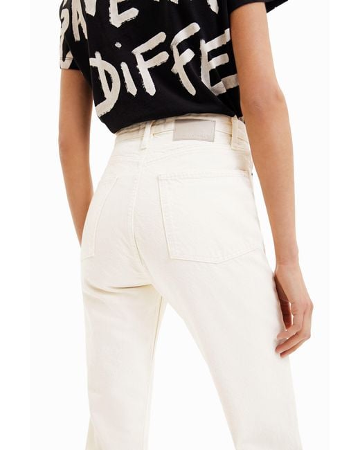 Desigual White Straight Cropped Jeans, Cotton