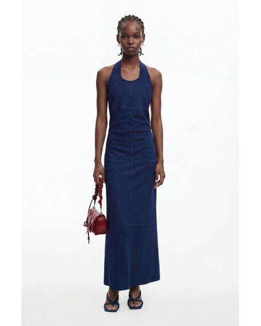 Desigual Blue Open-Back Suede Dress, Polyester