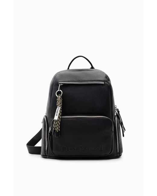 Desigual Black Midsize Half-Logo Backpack, Polyurethane