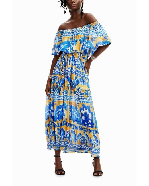 Desigual Blue Stella Jean Long Arty Dress, Viscose