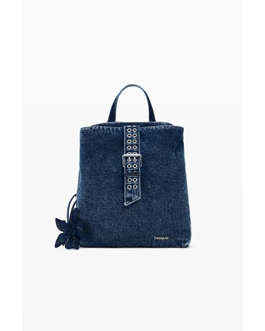Desigual Blue Small Denim Floral Backpack