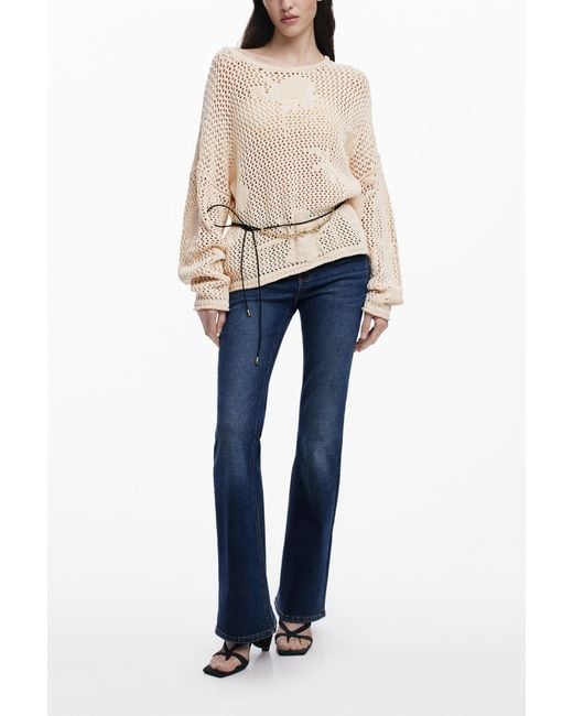 Desigual Blue Fluid Openwork Sweater, Cotton