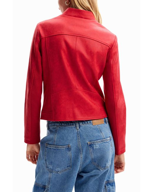 Desigual Red Slim Biker Jacket, Polyester