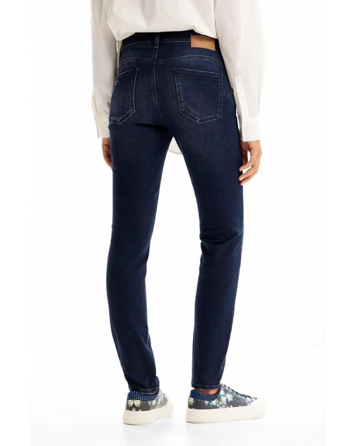 Desigual Blue Embroidered Push-Up Skinny Jeans, Cotton