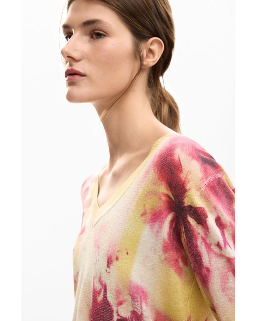 Desigual Red Fine Floral Sweater