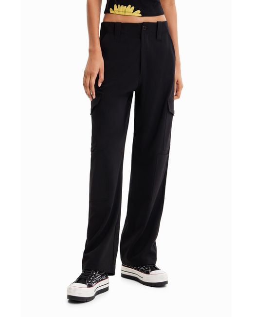 Desigual Black Flowy Cargo Trousers
