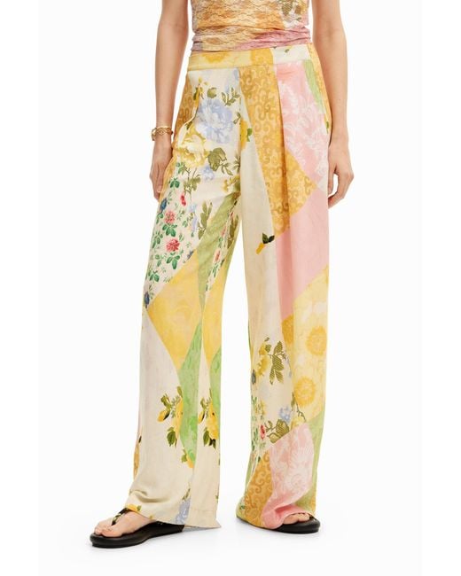 Desigual Yellow Patched Palazzo Pants, Viscose