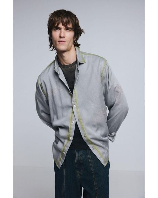 Desigual Gray Shirt Lettering Worn Effect, Lyocell for men