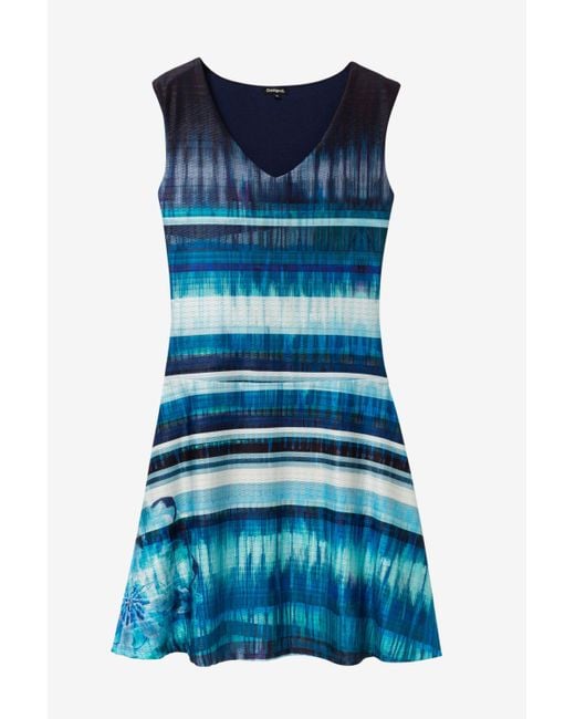 Desigual Blue Flared Sleeveless Dress