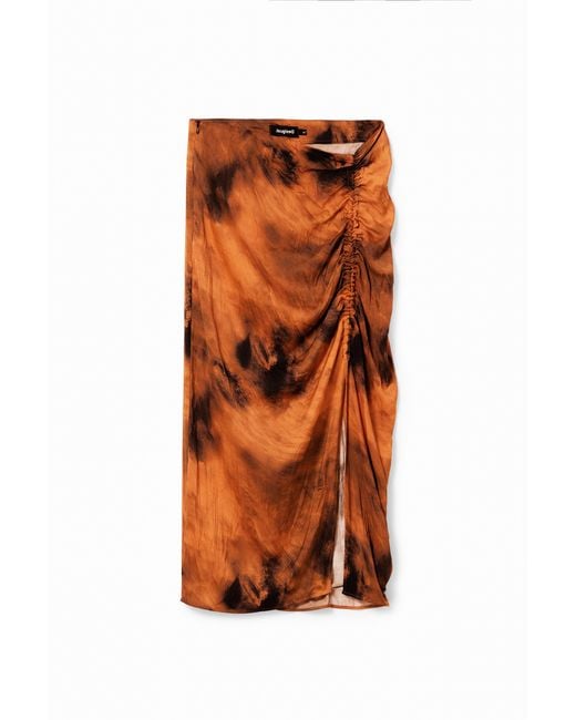 Desigual Orange Adjustable Gathered Midi Skirt, Polyester