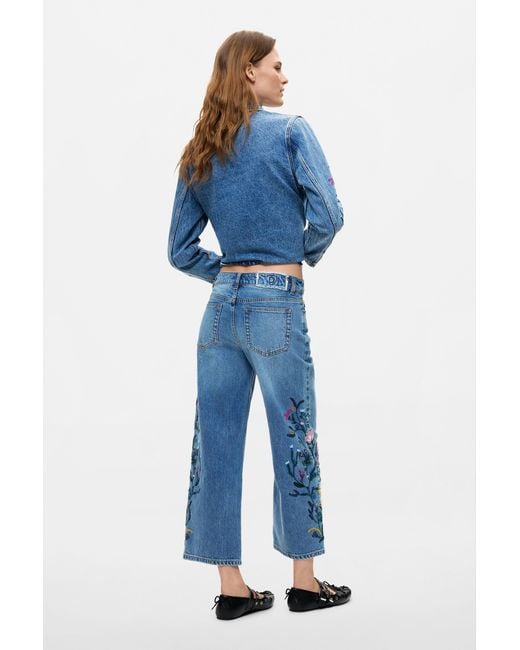 Desigual Blue Flower Jeans, Cotton