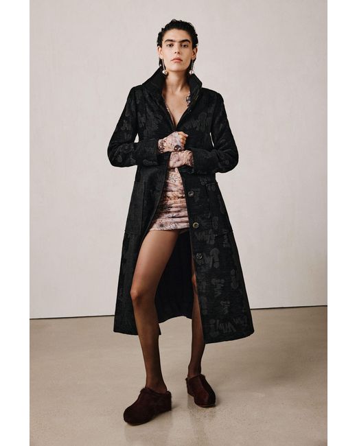 Desigual Black Structured Jacquard Coat Studio