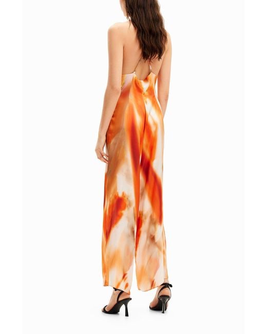 Desigual Orange Abstract Halter Jumpsuit, Viscose