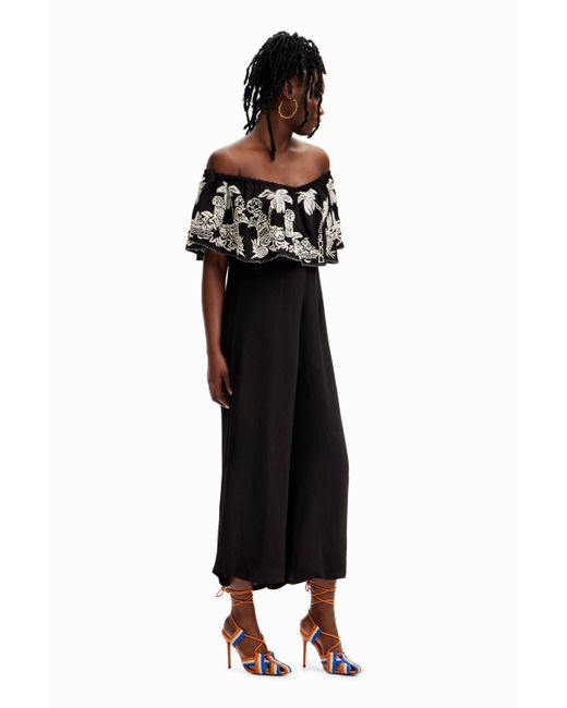 Desigual Black Stella Jean Palm Midi Jumpsuit