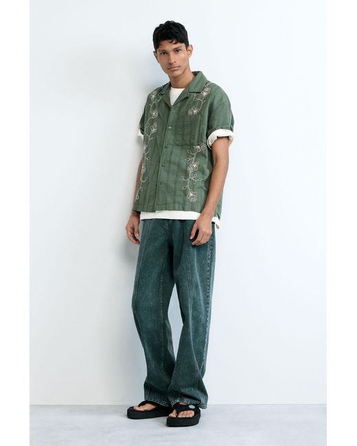 Desigual Green Embroidered Shirt, Cotton for men