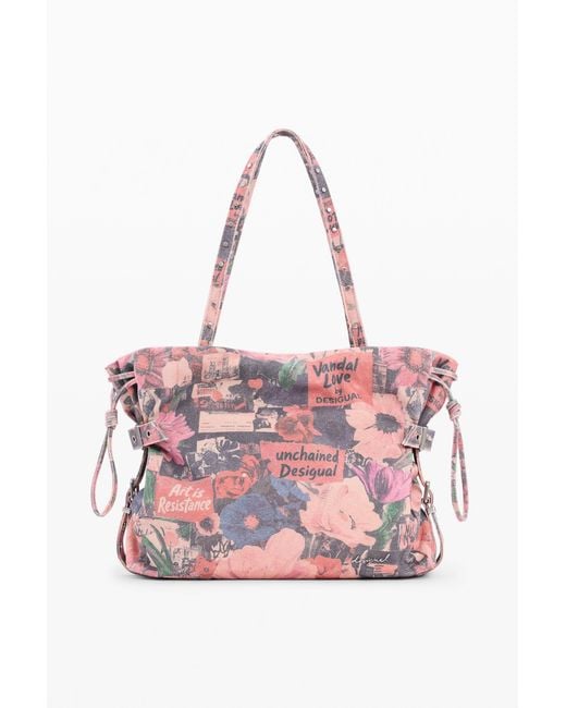 Borsa Denim Collage, Donna, Cotone di Desigual in Pink