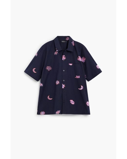 Desigual Blue Printed Jacquard Shirt, Cotton for men
