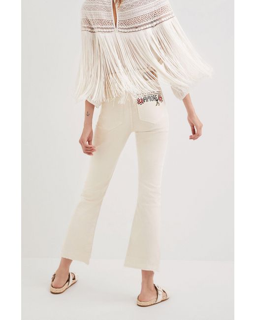 Desigual White Flared Cropped Jeans, Cotton
