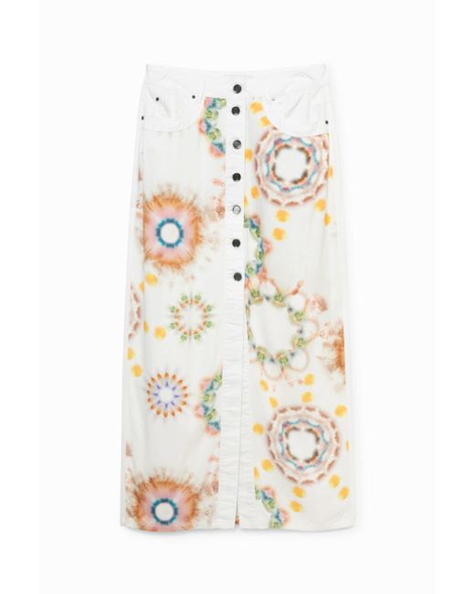 Falda Vaquera Larga Mandalas Desigual de color White